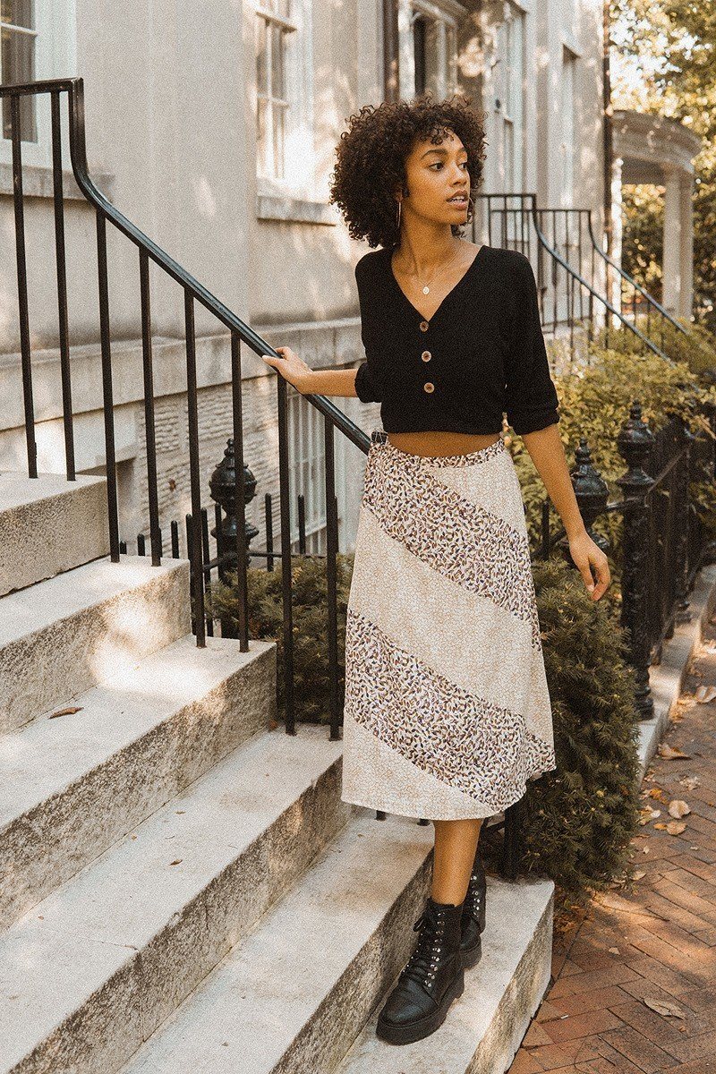 A Floral-print Woven Midi Skirt - Supreme Deals