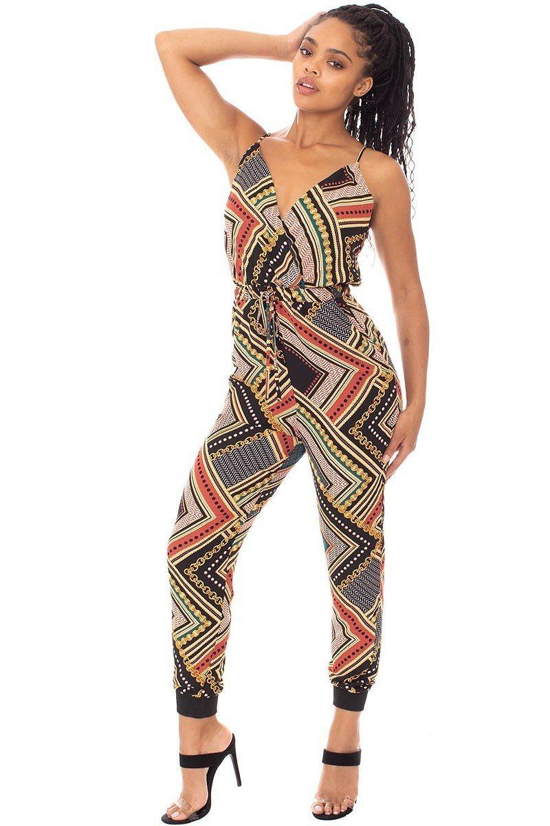 Boarder Print Wrap Drawstring Waist Jumpsuit - Supreme Deals