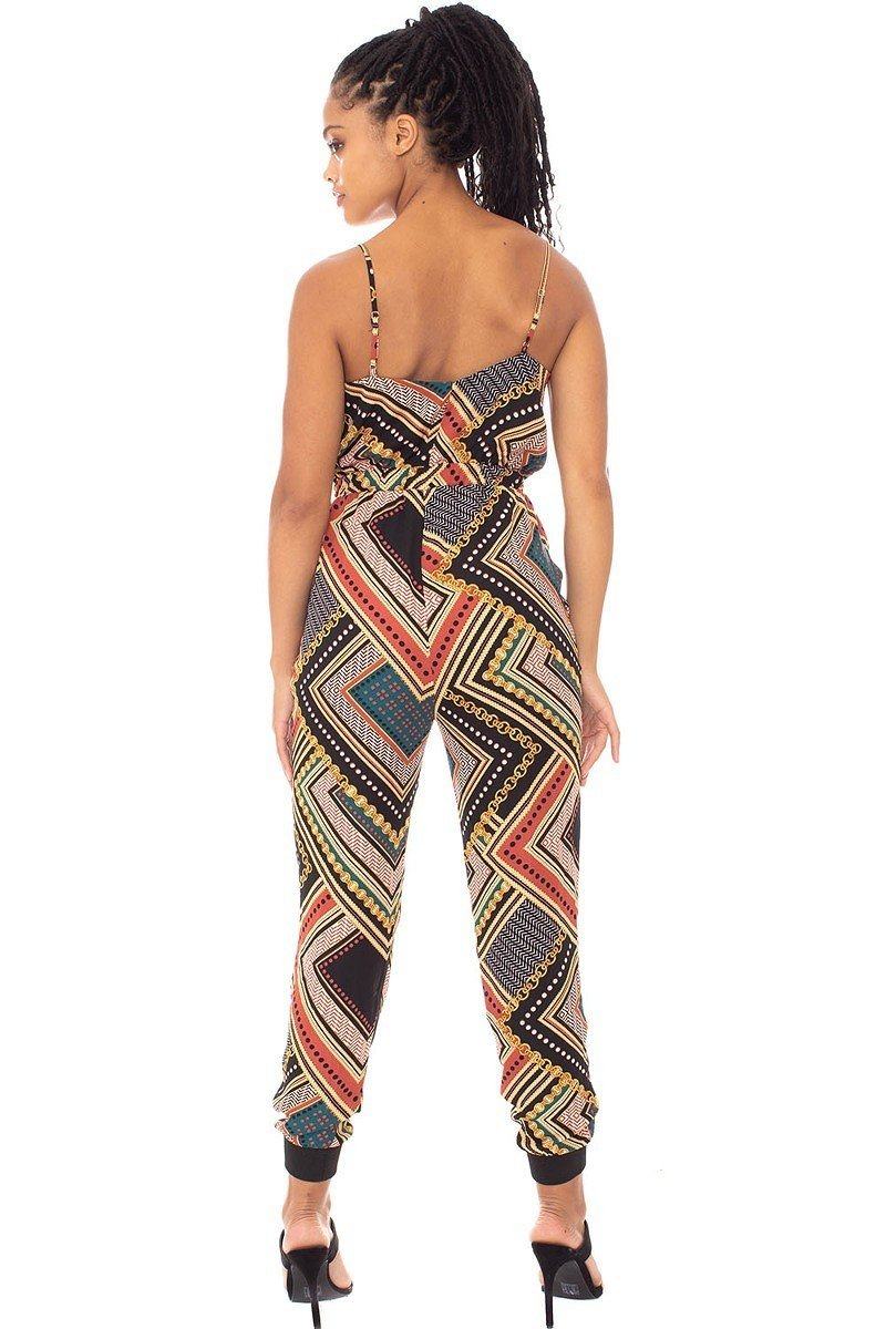 Boarder Print Wrap Drawstring Waist Jumpsuit - Supreme Deals