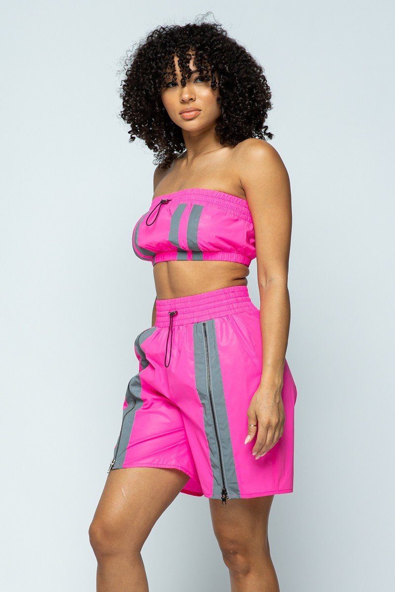 Cropped Mini Tube Top/lined Thigh Length Shorts Set - Supreme Deals