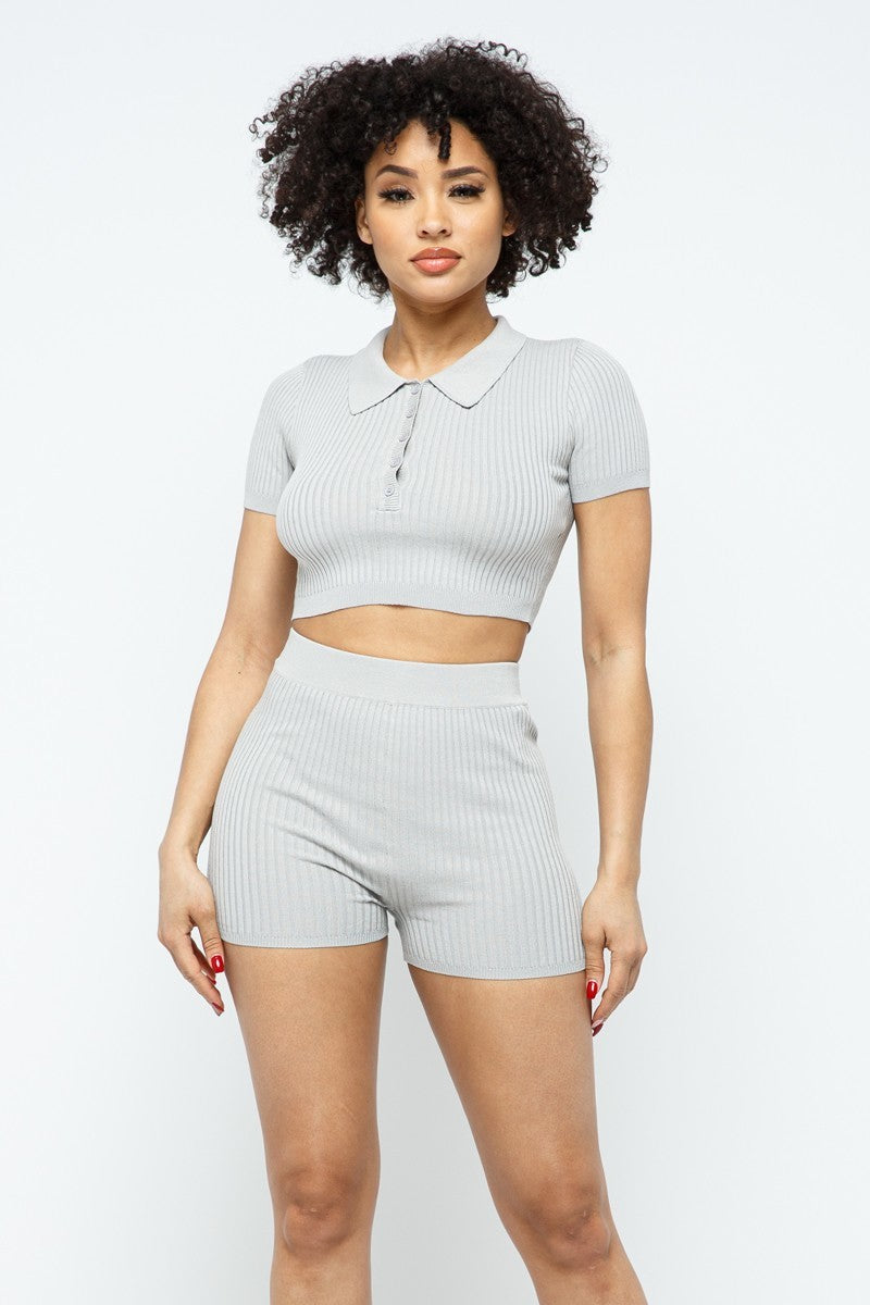 Collar Crop Top + Shorts Set - Supreme Deals