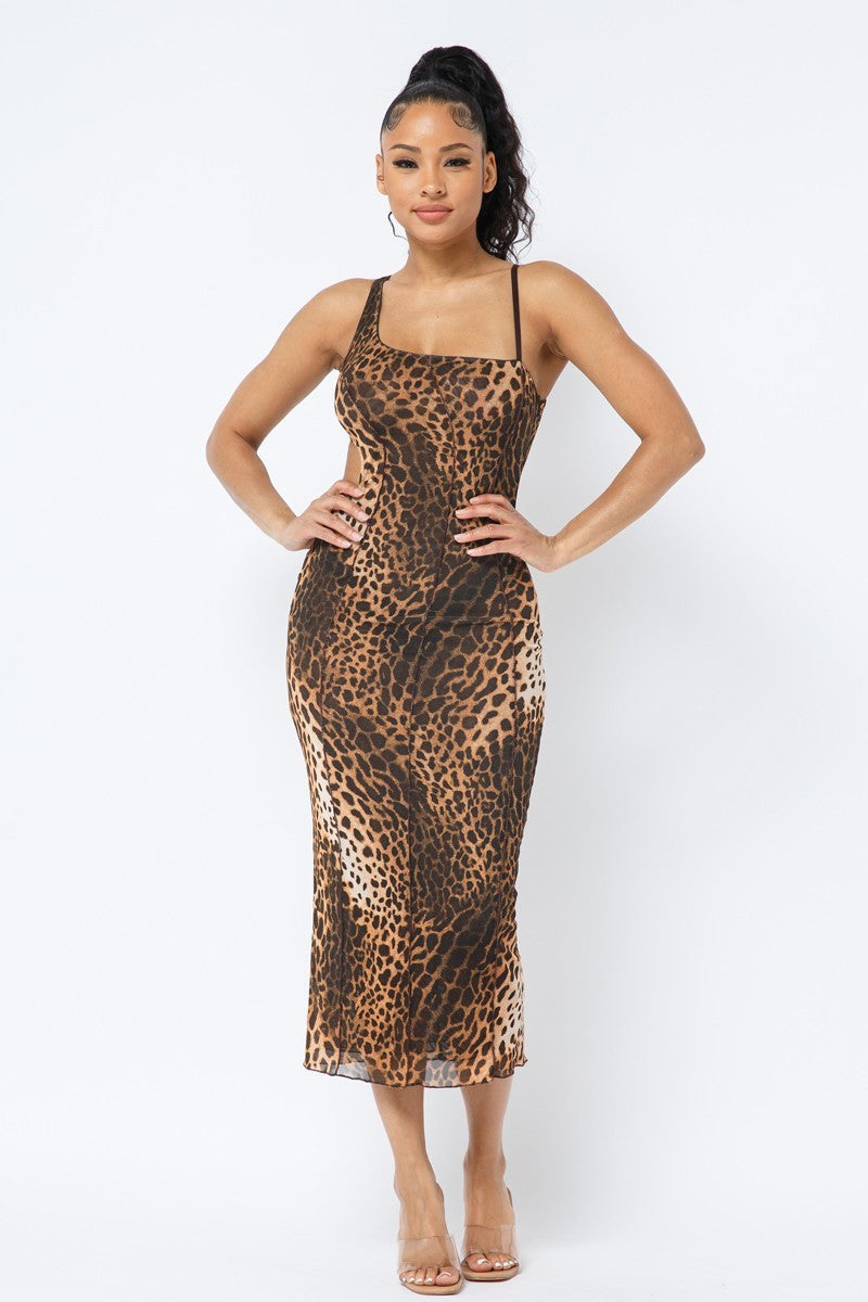 Animal Print Midi Dress With Strap - Supreme Deals