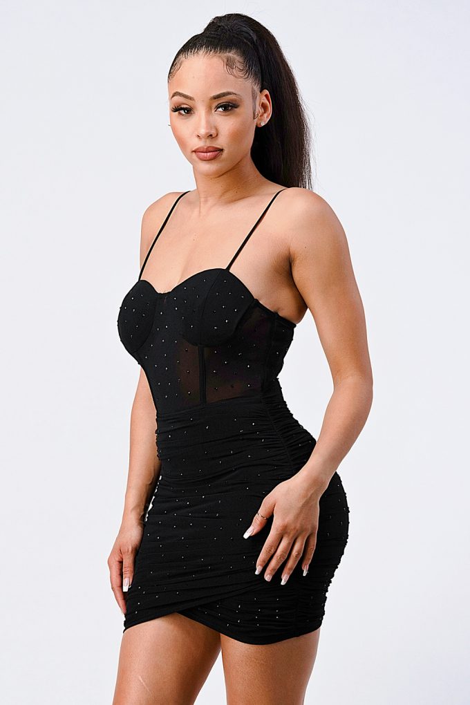 Luxe Glitter Front Mesh Ribbed Cami Mini Dress - Supreme Deals