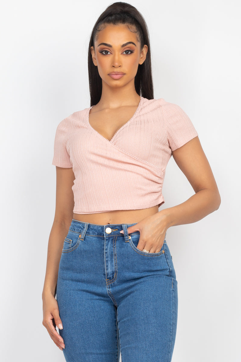 Short-sleeve V-neck Crop Top - Supreme Deals