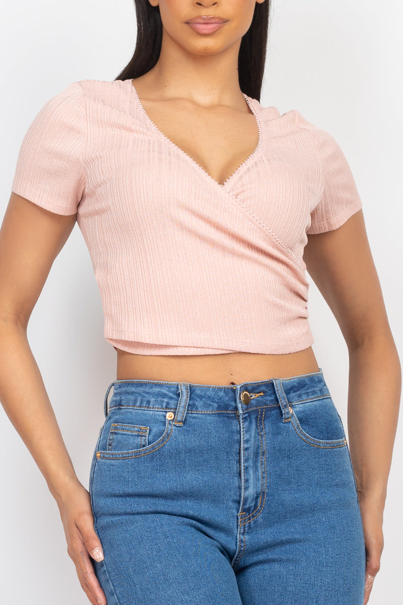 Short-sleeve V-neck Crop Top - Supreme Deals