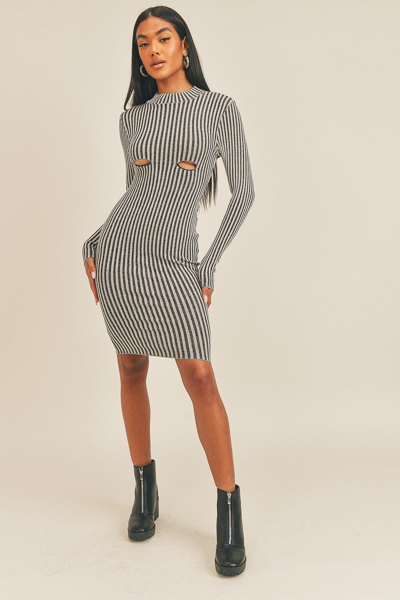 Long Sleeve Stripe Print Midi Dress - Supreme Deals