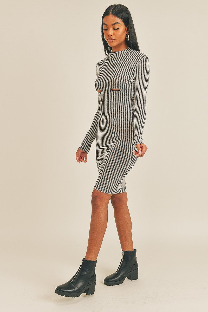 Long Sleeve Stripe Print Midi Dress - Supreme Deals