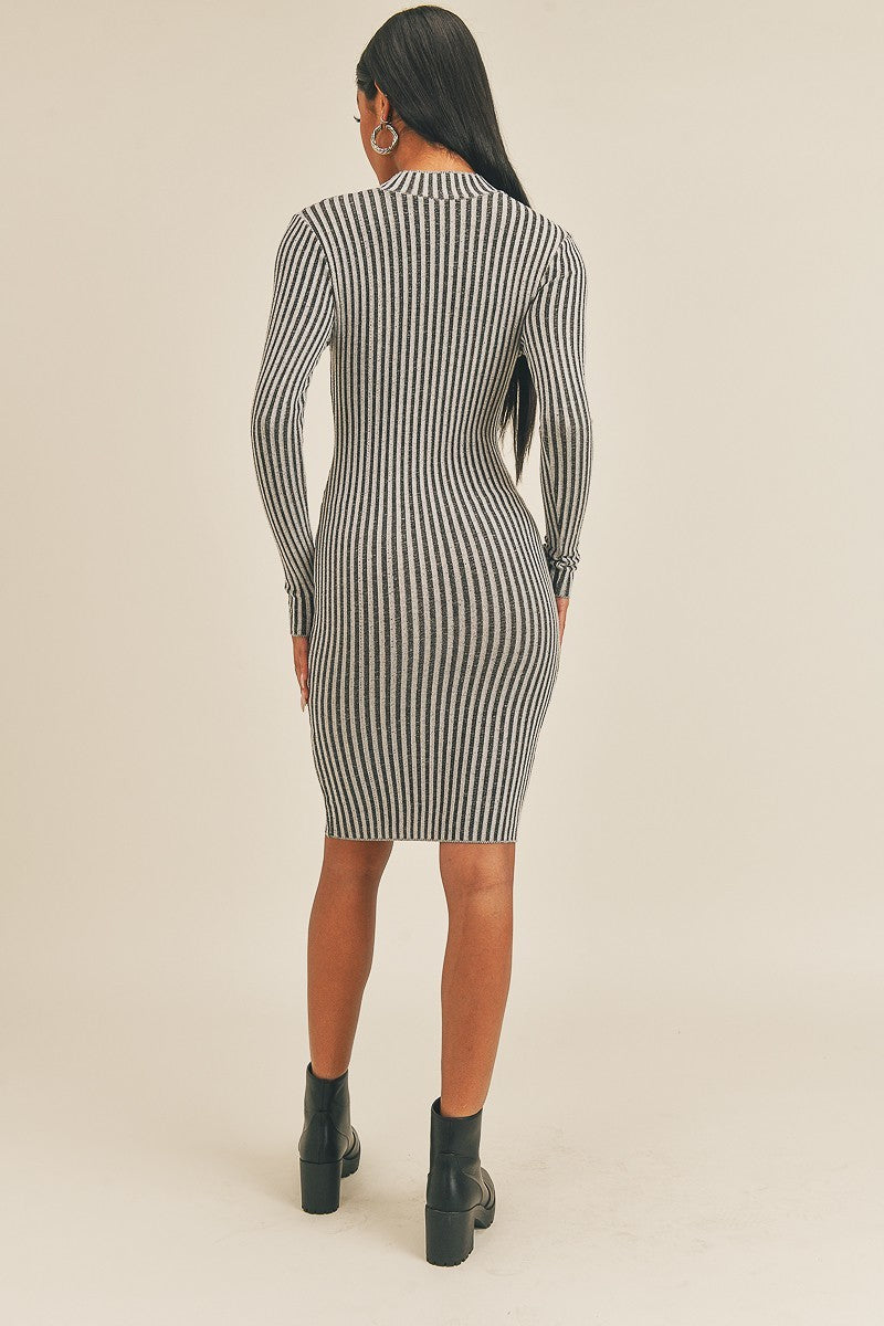 Long Sleeve Stripe Print Midi Dress - Supreme Deals