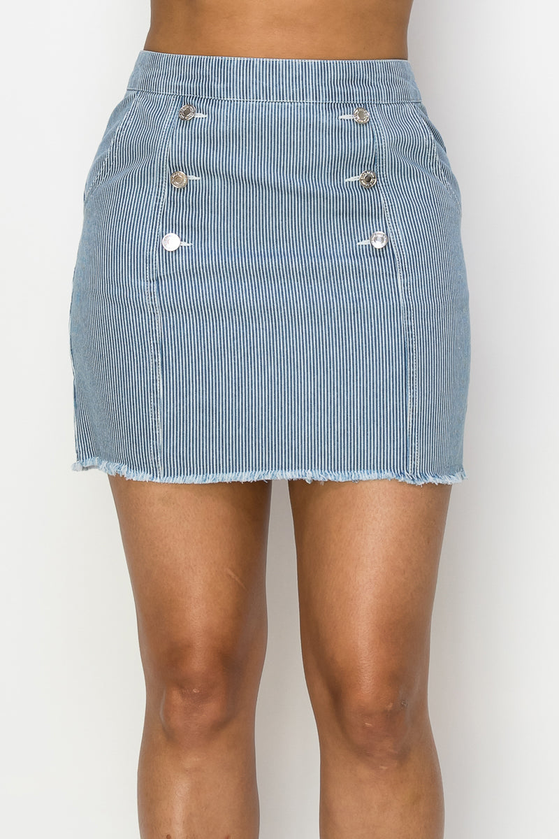 Button Frayed Denim Mini Skirt - Supreme Deals