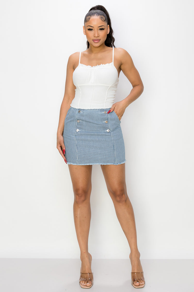 Button Frayed Denim Mini Skirt - Supreme Deals