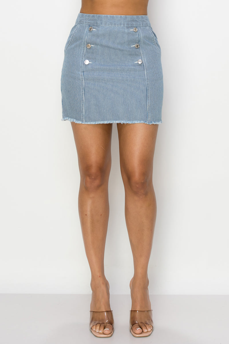 Button Frayed Denim Mini Skirt - Supreme Deals