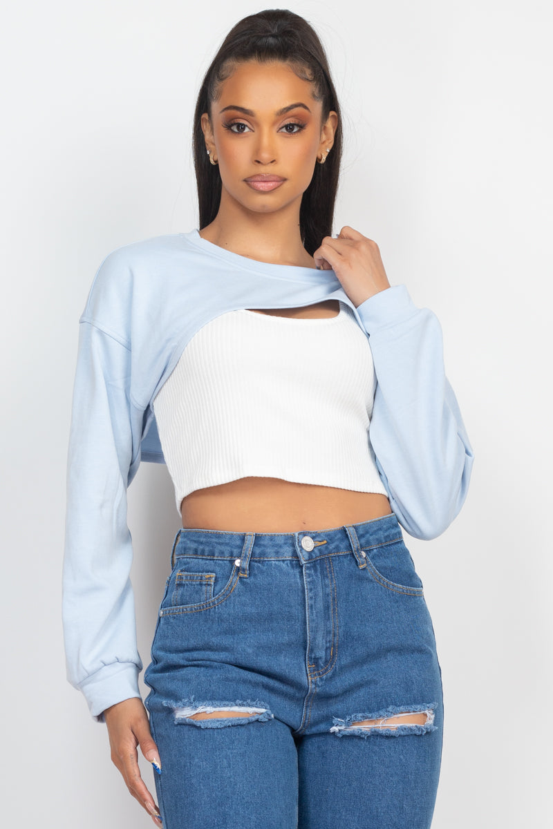 Ribbed Sleeveless Top With Shrug Sweater - Supreme Deals