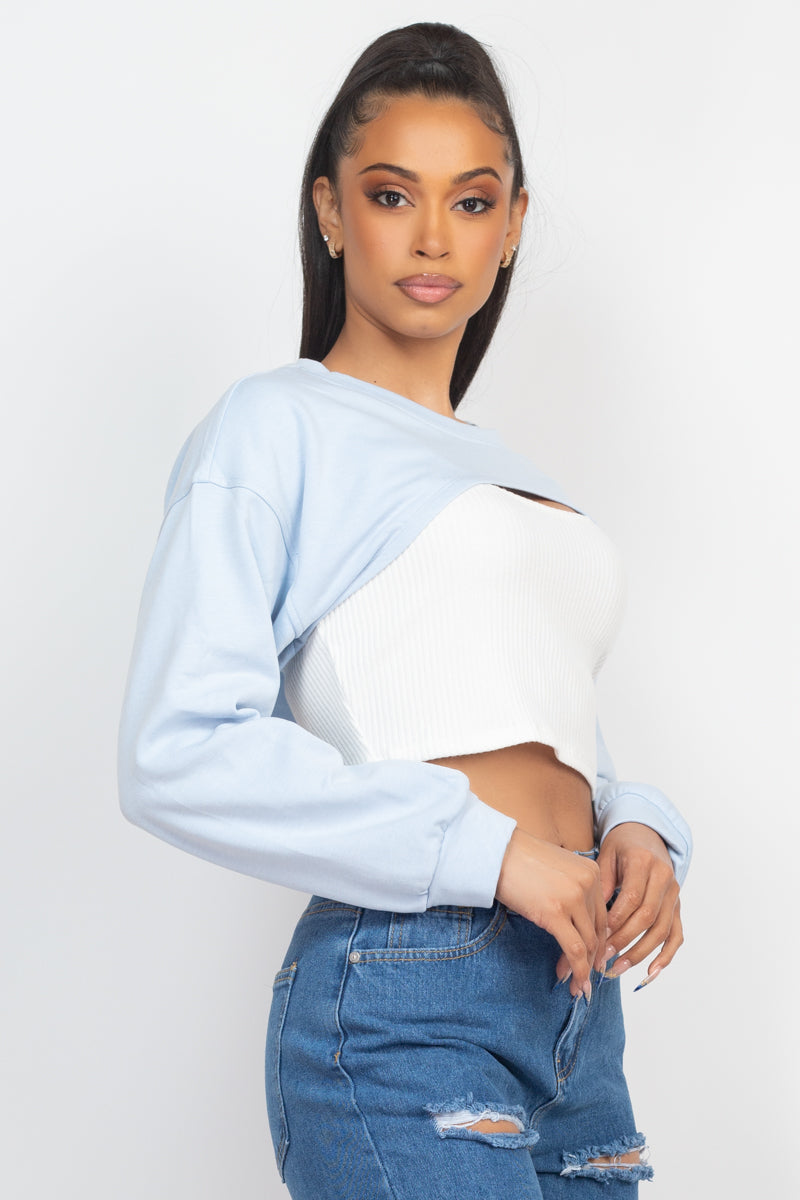 Ribbed Sleeveless Top With Shrug Sweater - Supreme Deals