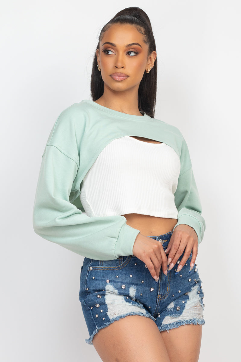 Ribbed Sleeveless Top With Shrug Sweater - Supreme Deals