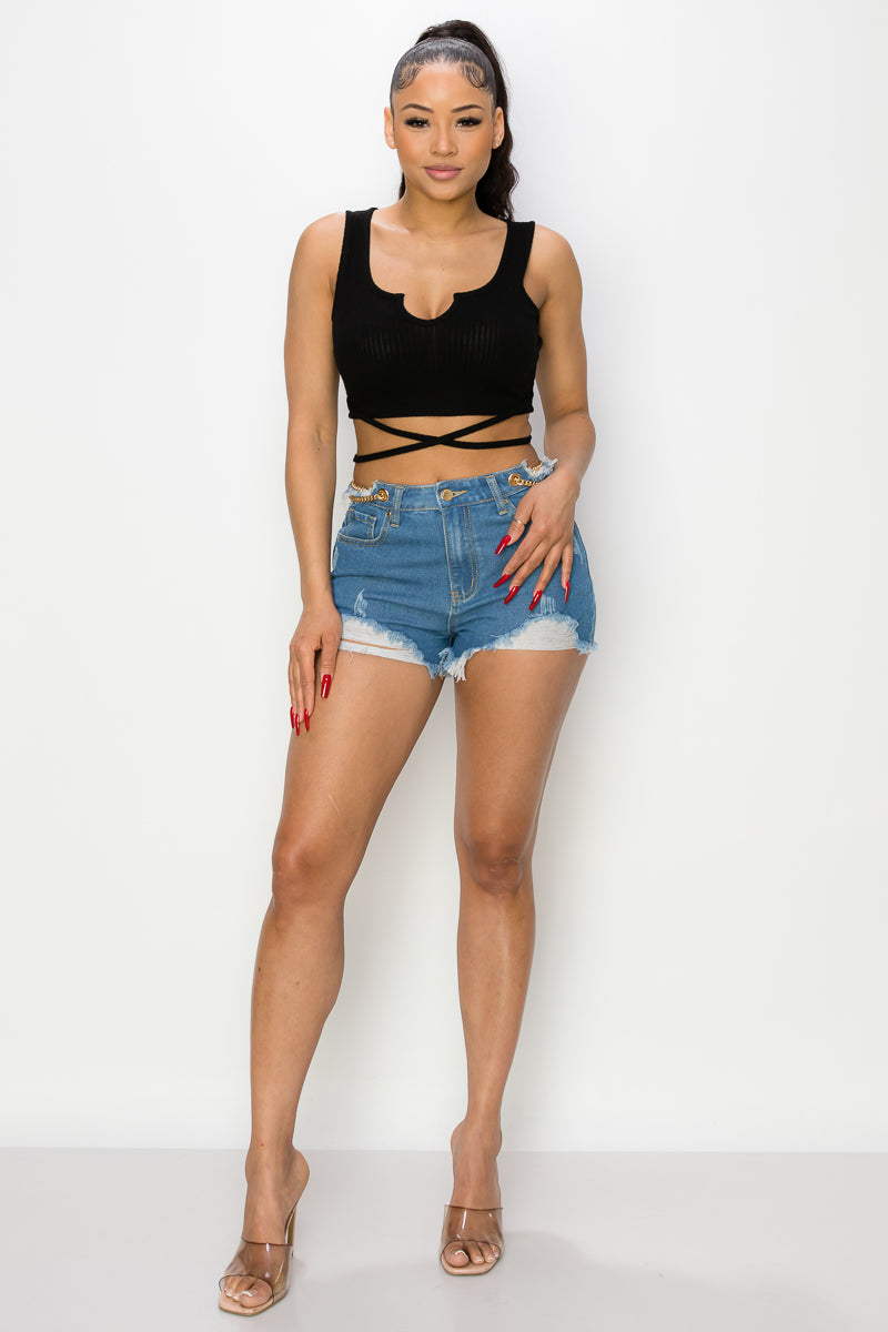 Side Chain Detailed Denim Shorts - Supreme Deals