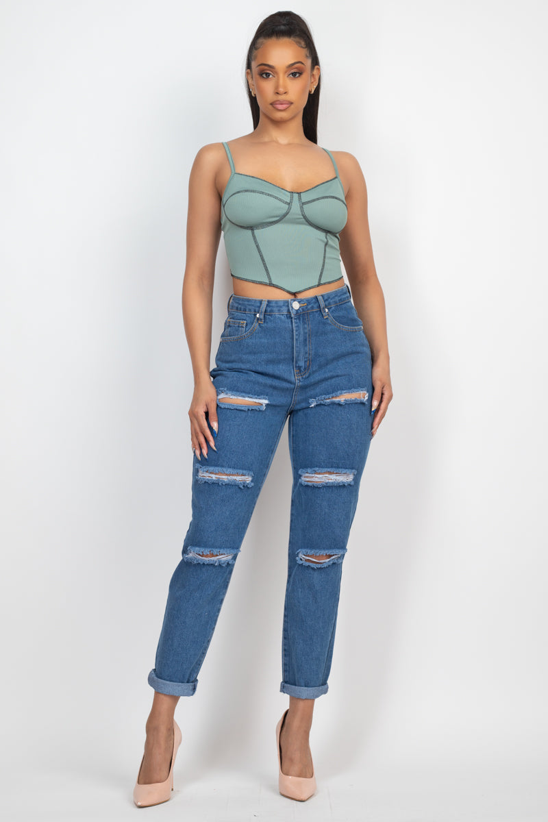 Bustier Sleeveless Ribbed Top - Supreme Deals