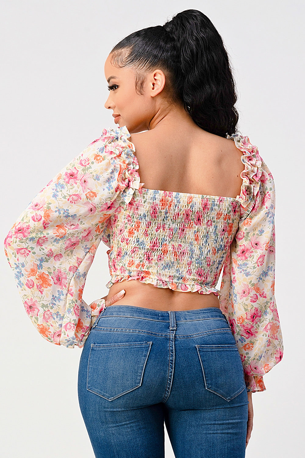 Chic Floral Sweetheart Smocked Body Blouse Top - Supreme Deals