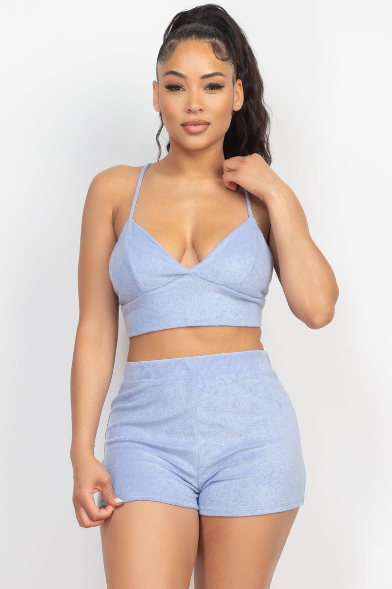 Terry Towel Bralette Top & Mini Shorts Set - Supreme Deals