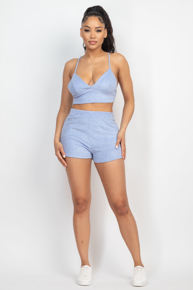 Terry Towel Bralette Top & Mini Shorts Set - Supreme Deals