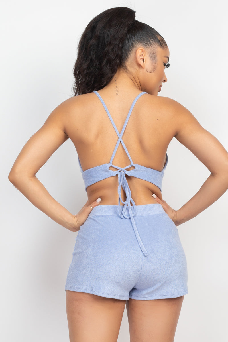 Terry Towel Bralette Top & Mini Shorts Set - Supreme Deals