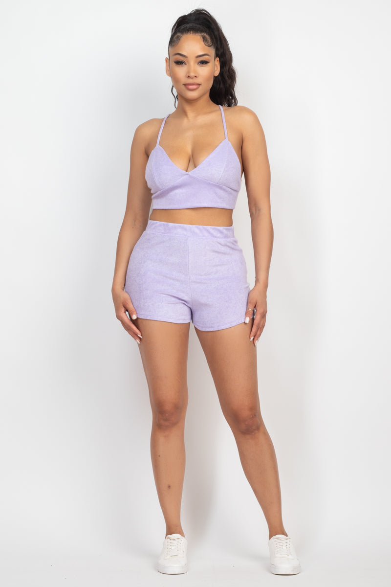 Terry Towel Bralette Top & Mini Shorts Set - Supreme Deals