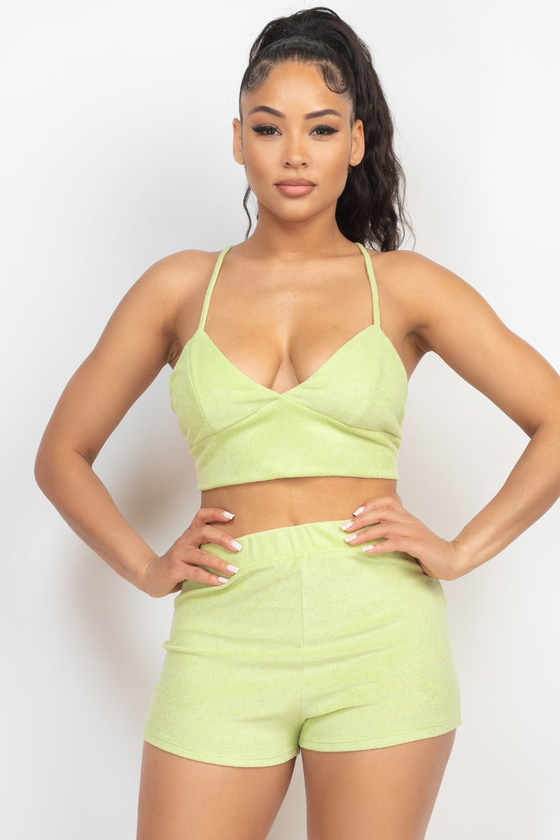 Terry Towel Bralette Top & Mini Shorts Set - Supreme Deals