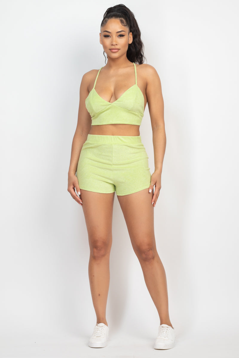 Terry Towel Bralette Top & Mini Shorts Set - Supreme Deals