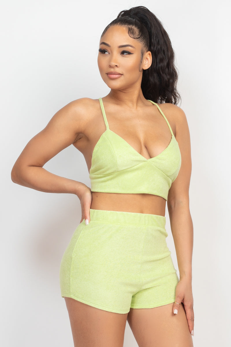 Terry Towel Bralette Top & Mini Shorts Set - Supreme Deals