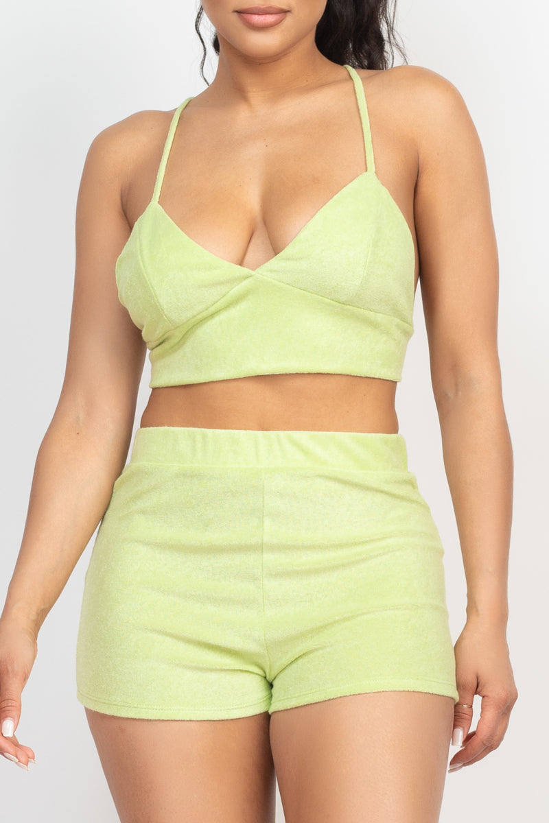 Terry Towel Bralette Top & Mini Shorts Set - Supreme Deals