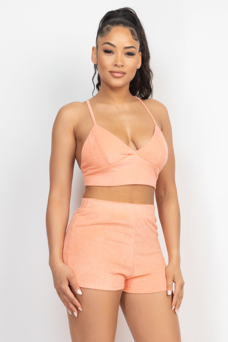 Terry Towel Bralette Top & Mini Shorts Set - Supreme Deals