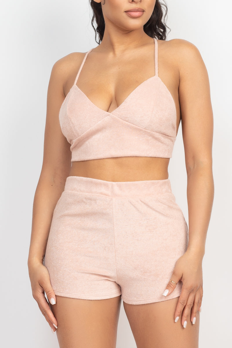 Terry Towel Bralette Top & Mini Shorts Set - Supreme Deals