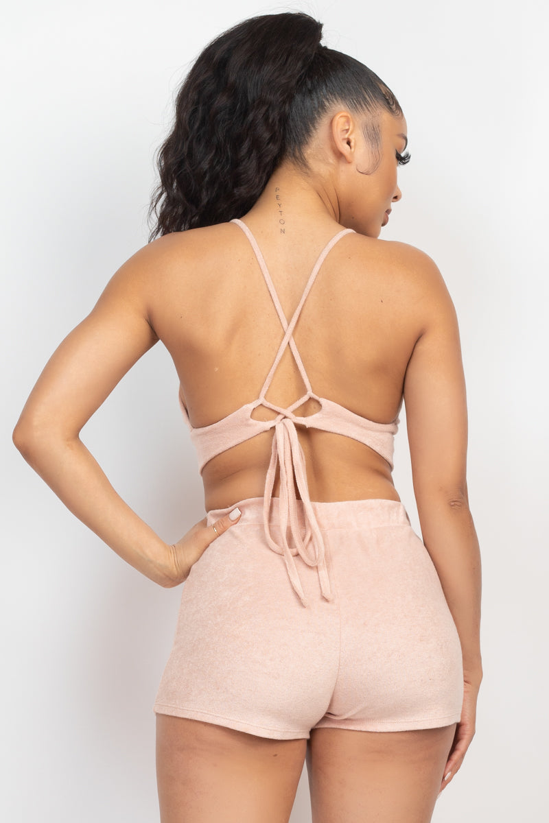 Terry Towel Bralette Top & Mini Shorts Set - Supreme Deals