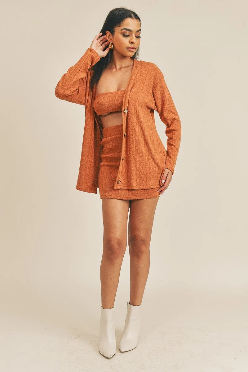 Cardigan Solid Color 3 Piece Set - Supreme Deals