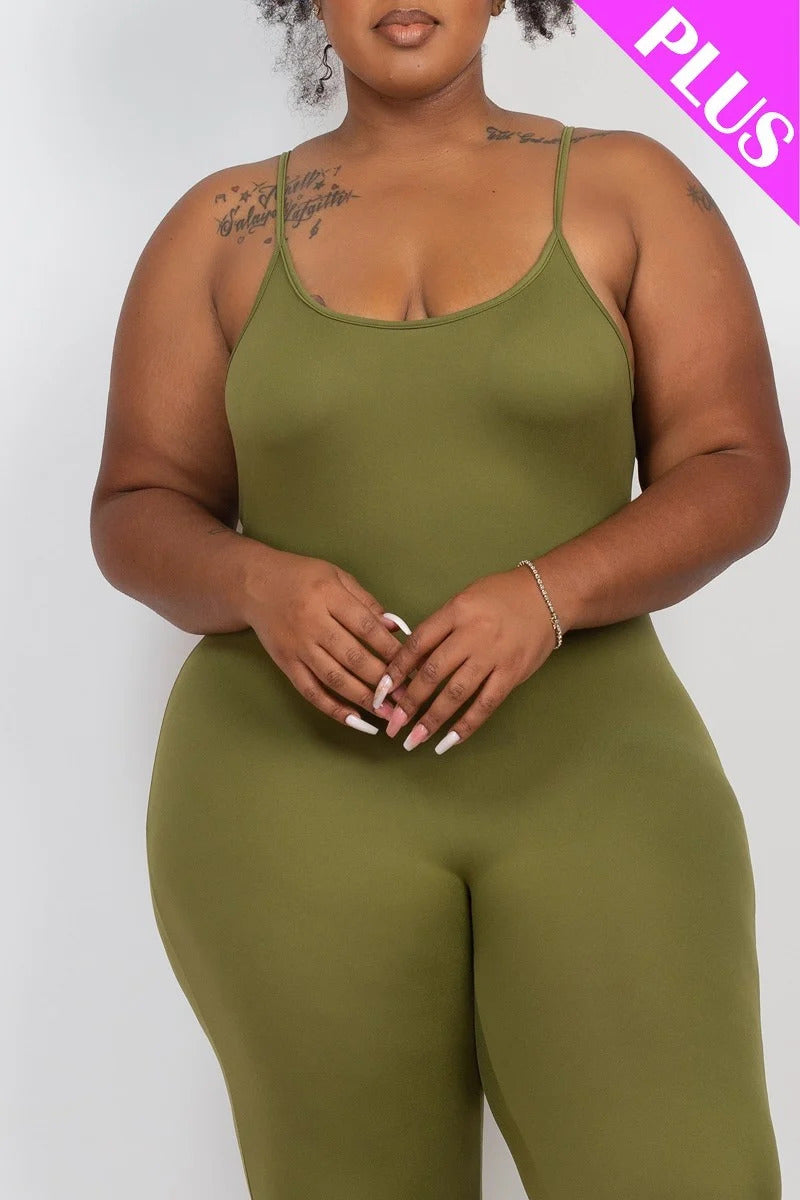 Plus Size Solid Bodycon Cami Jumpsuit