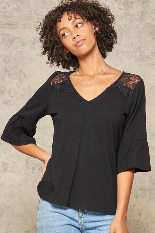 A Knit Top With Deep V Neckline And Yoke Design - Supreme Deals