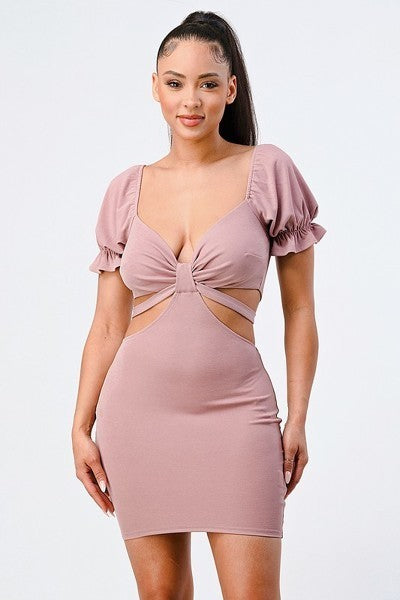 Lux Side Cutout W/ Back Tie Detail Bodycon Dress - Supreme Deals