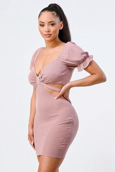 Lux Side Cutout W/ Back Tie Detail Bodycon Dress - Supreme Deals