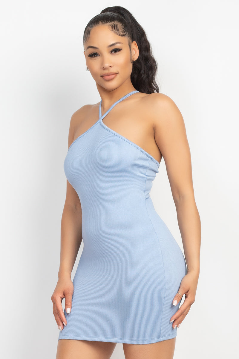 Halter Neck Ribbed Seamless Cut-out Dress - Supreme Deals