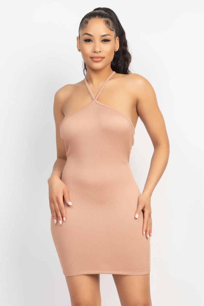 Halter Neck Ribbed Seamless Cut-out Dress - Supreme Deals