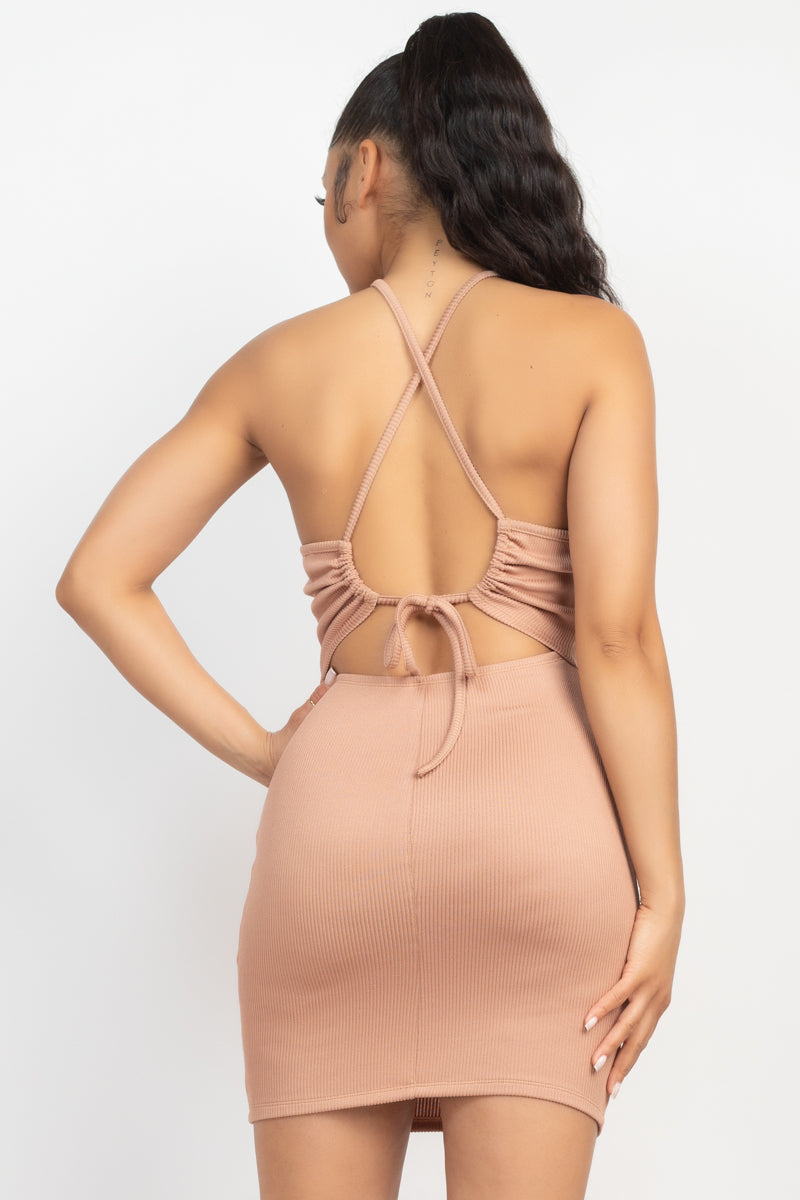 Halter Neck Ribbed Seamless Cut-out Dress - Supreme Deals