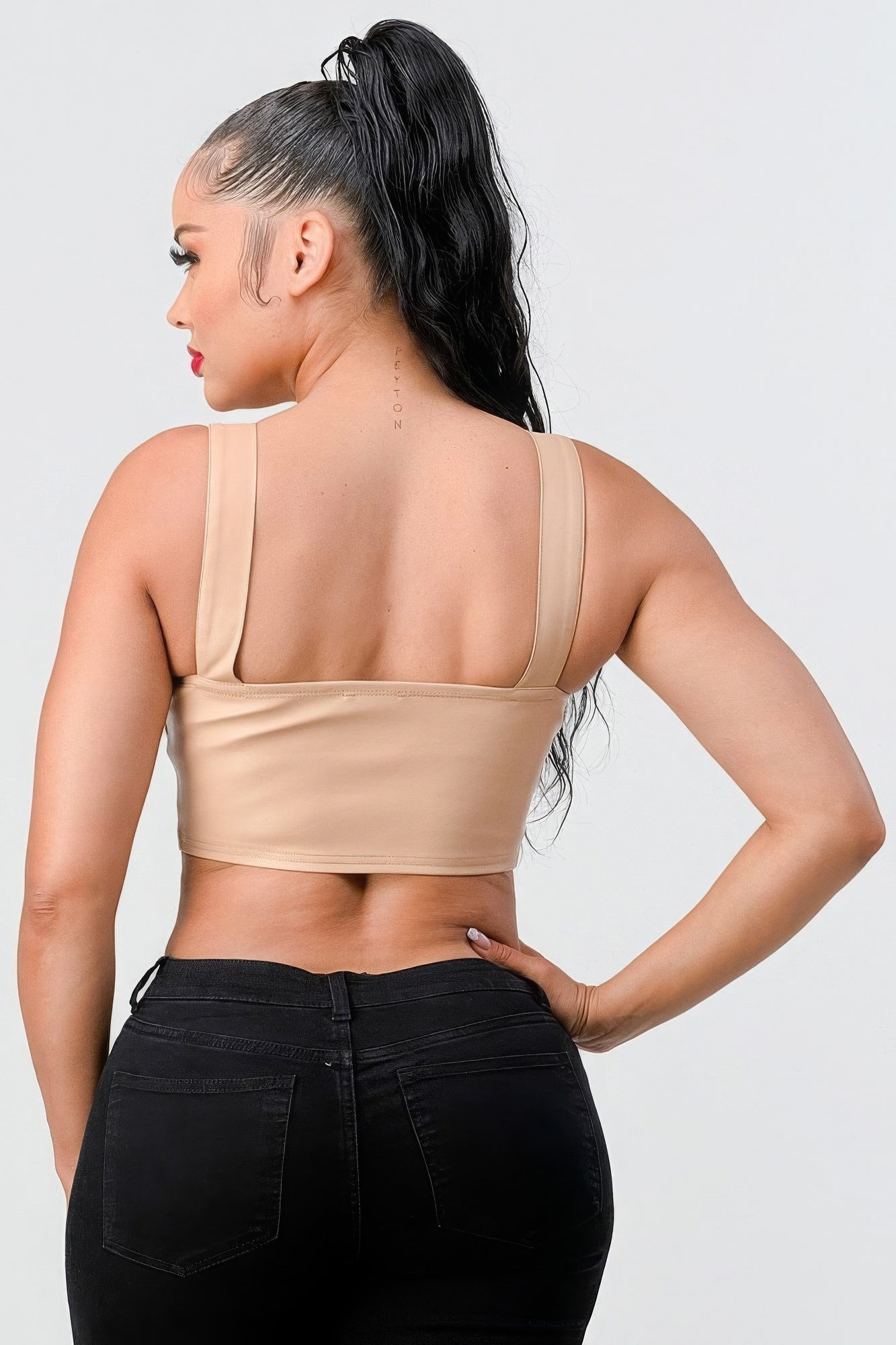 Lux Faux Leather Pu Zipup Strap Sleeveless Cropped Top - Supreme Deals