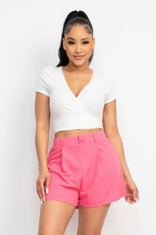 Wrap Surplice Lace Trim Top - Supreme Deals