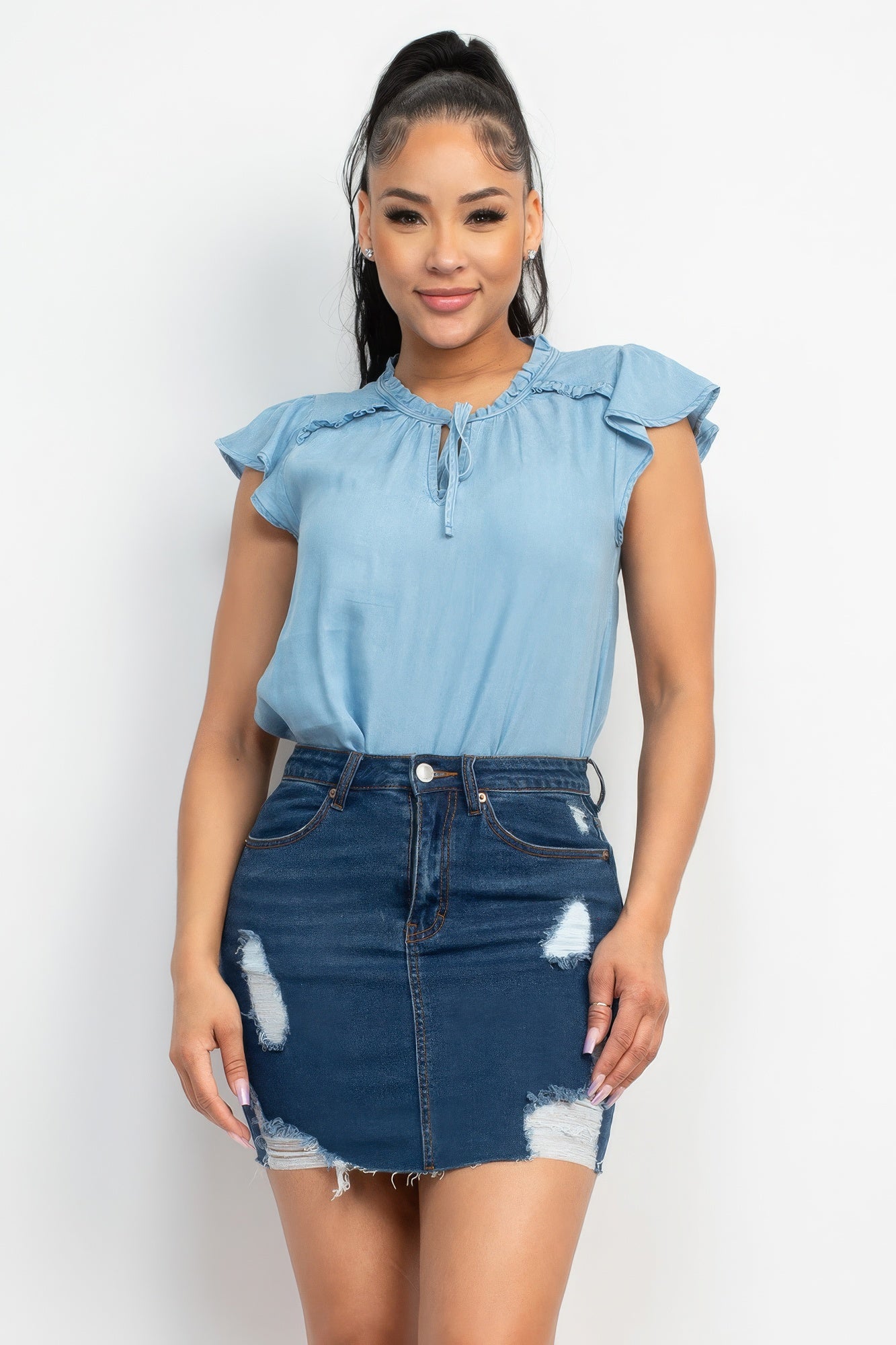 Lyocell Frill Sleeve Top - Supreme Deals