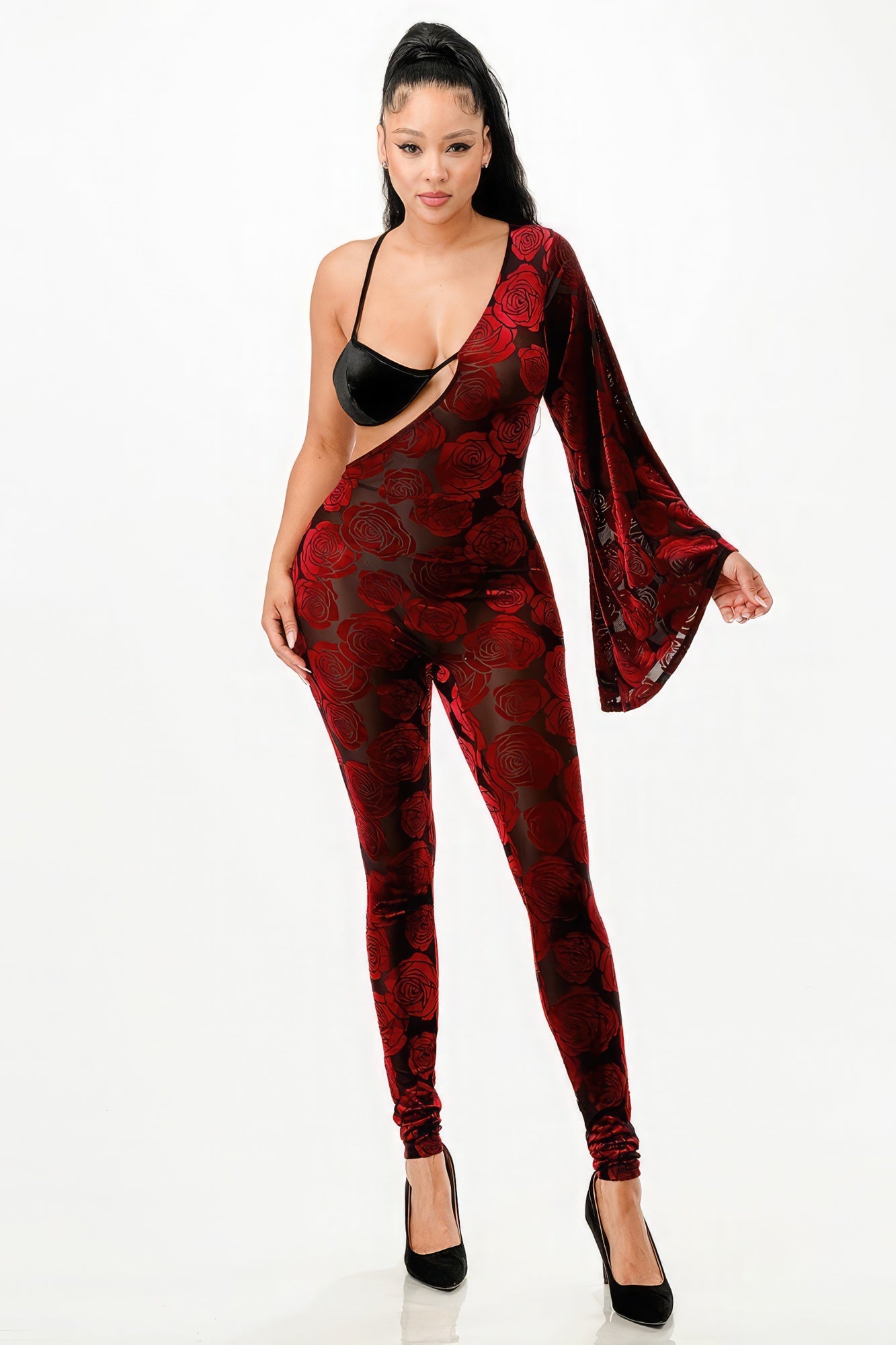 Velvet Flocking Jumpsuit/bell Sleeve - Supreme Deals