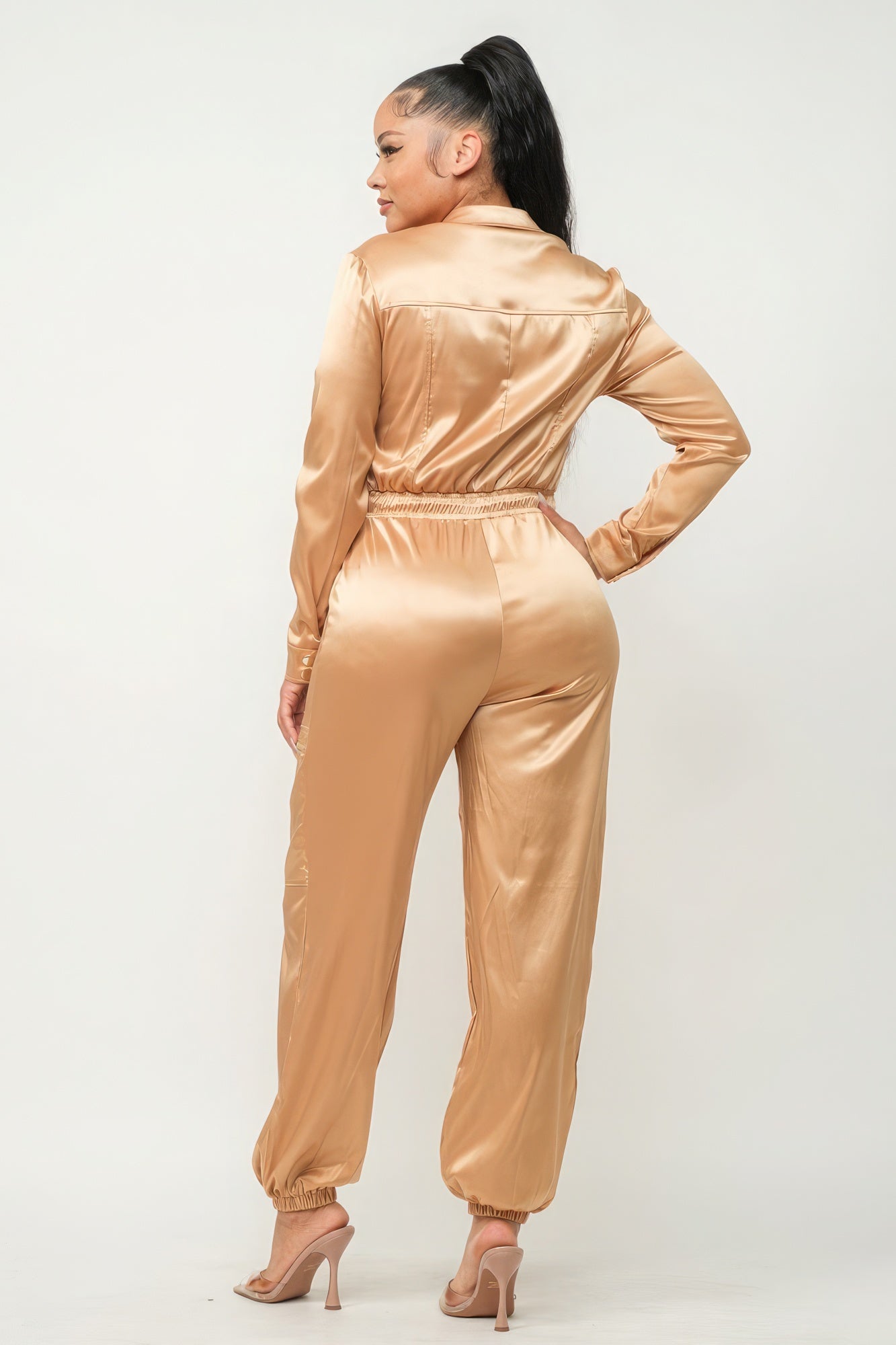 Front Zipper Pockets Top And Pants Jumpsuit - Supreme Deals