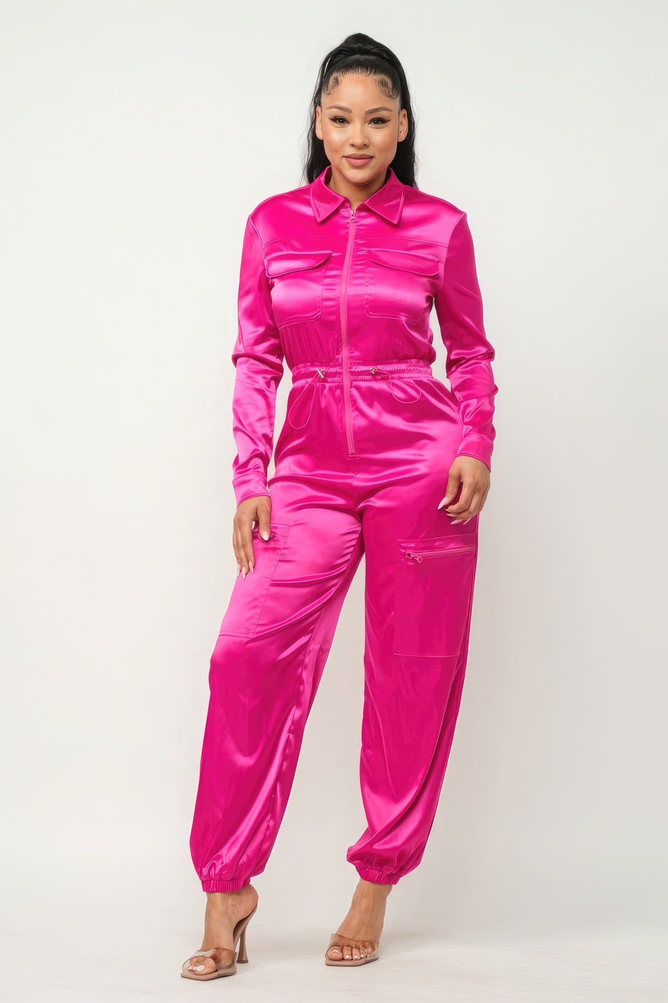 Front Zipper Pockets Top And Pants Jumpsuit - Supreme Deals