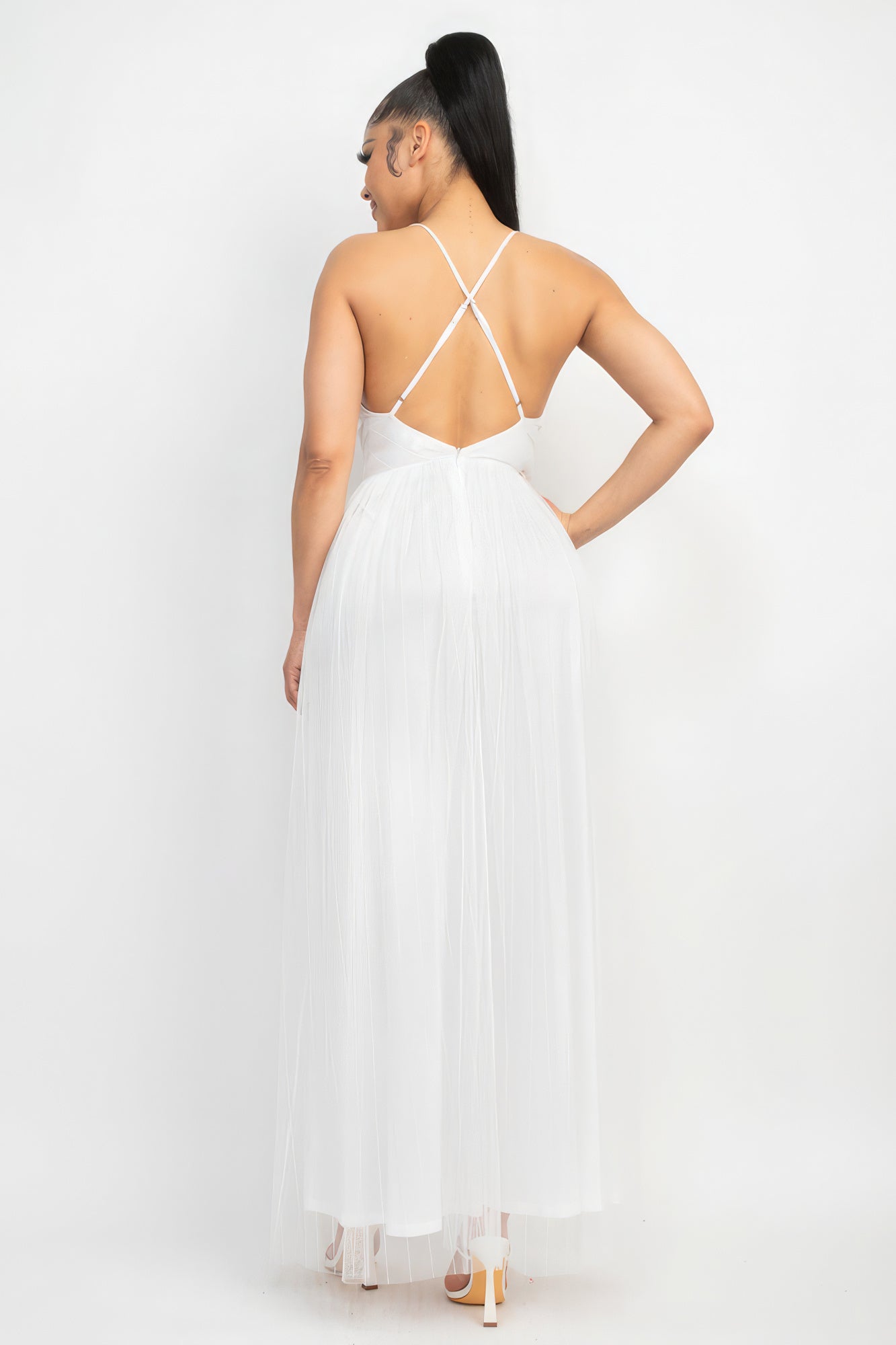 Pleated Mesh Slit Maxi Dress - Supreme Deals