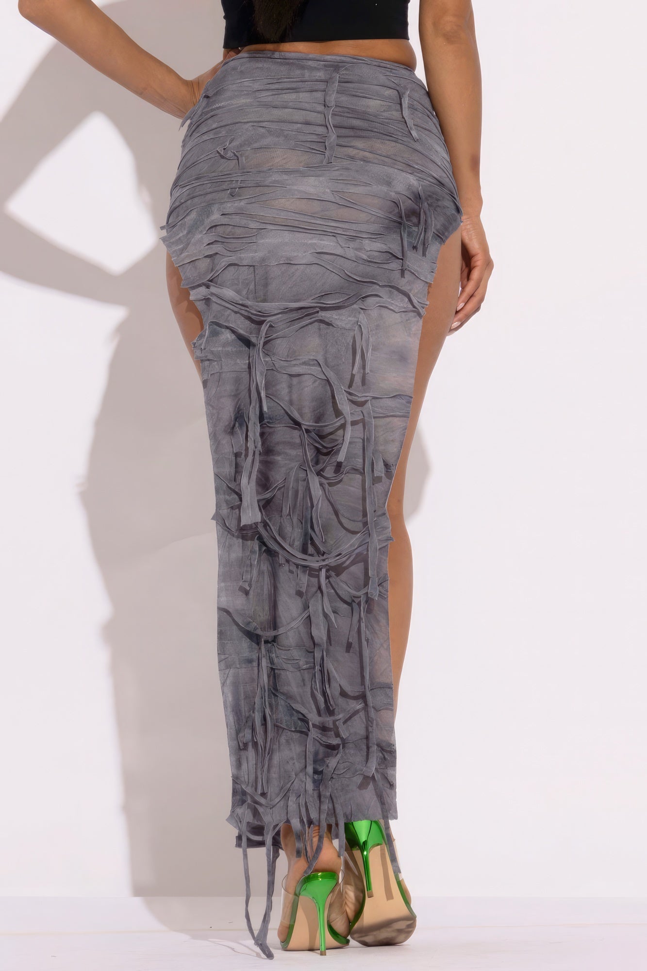 Distressed Thigh Slit Maxi Skirt - Supreme Deals