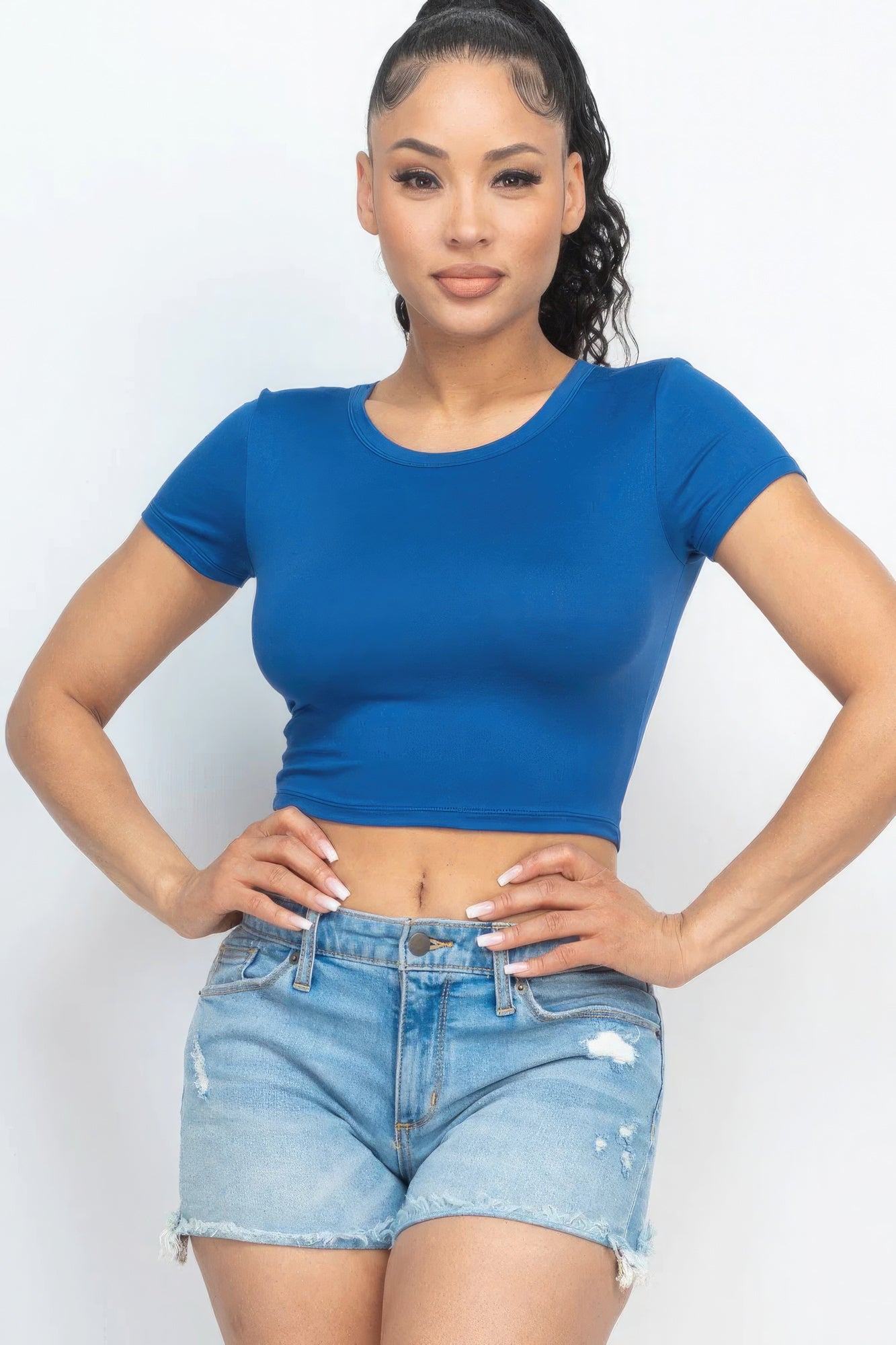 Short Sleeve Roundneck Crop Top - Supreme Deals