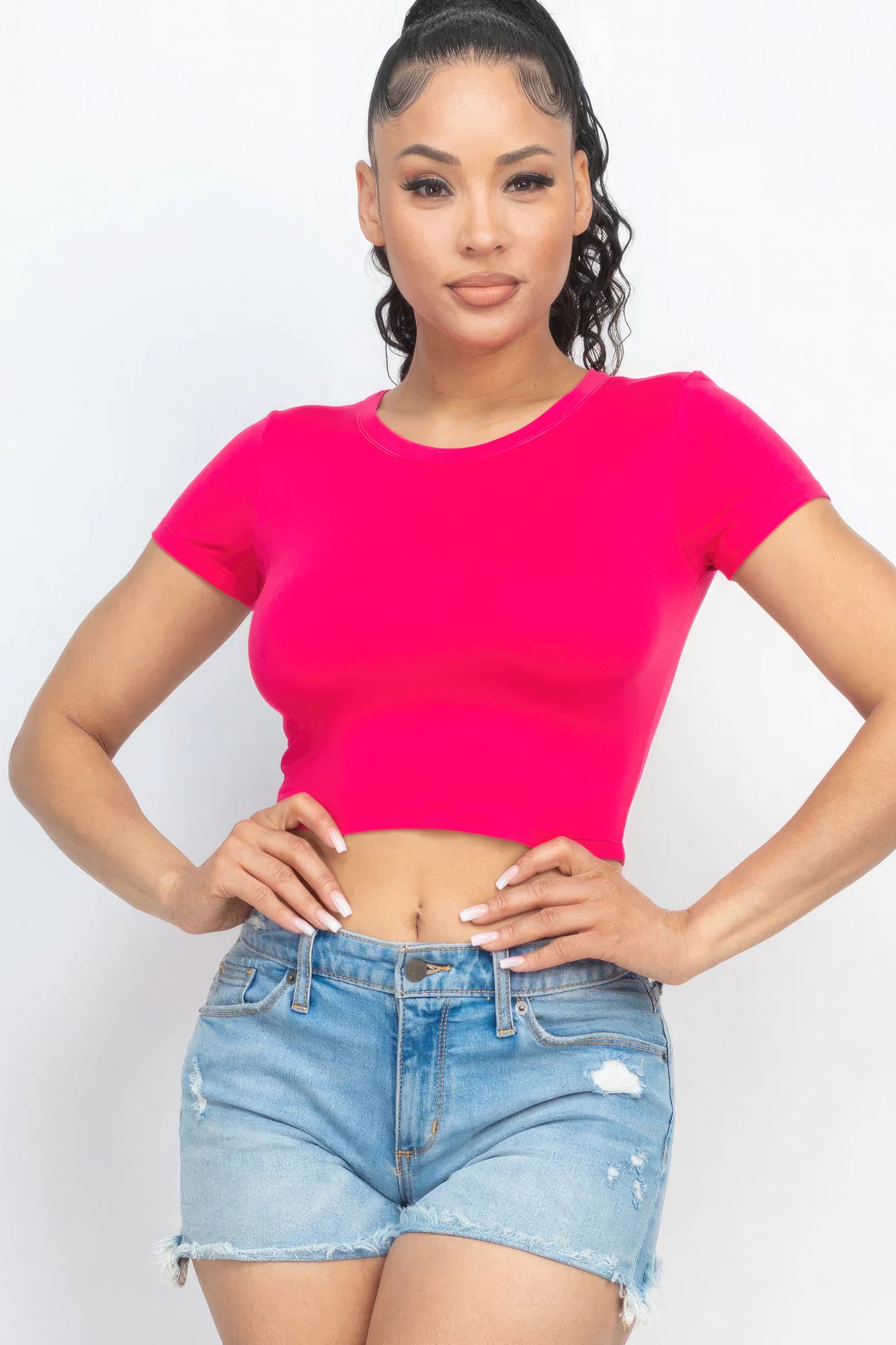 Short Sleeve Roundneck Crop Top - Supreme Deals